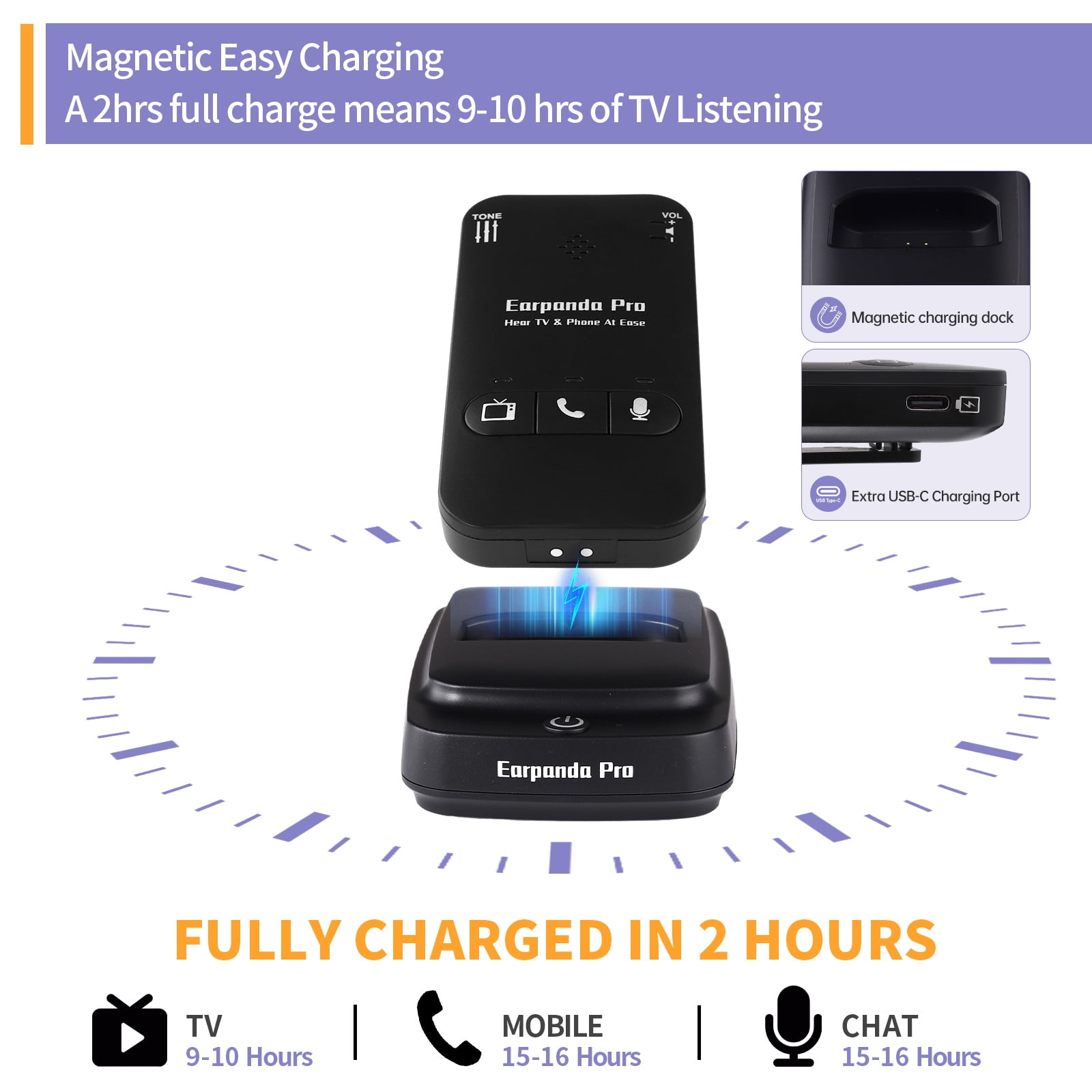 Earpanda Pro TV Headphones Wireless for Seniors, Wireless Headphones for TV Watching and Cell Phone Calls