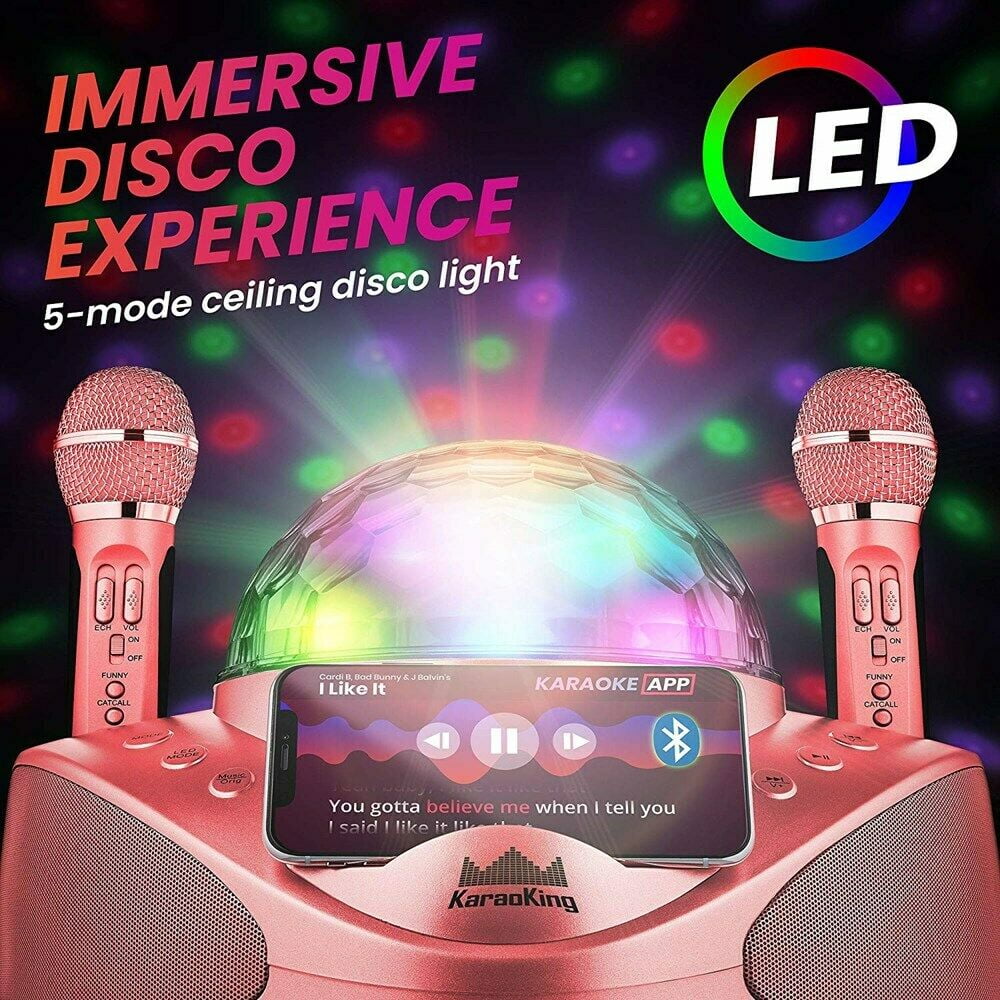 KaraoKing New 2020 Karaoke Machine with 2 Wireless Microphone, SD Card, USB, Bluetooth Compatible, Lights Function for Adults and Kids, G308 Pink