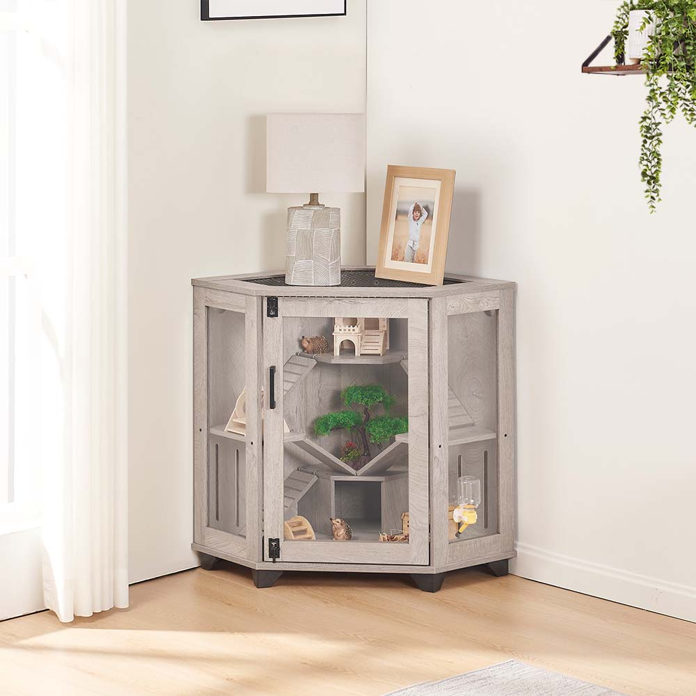 unipaws Chinchillas Cage with Ramp, Rat Cage with House, Critter Nation Cage for Hamster, Mice, Rat, Reptiles, Clear Acrylic, Corner Small Animal Cage