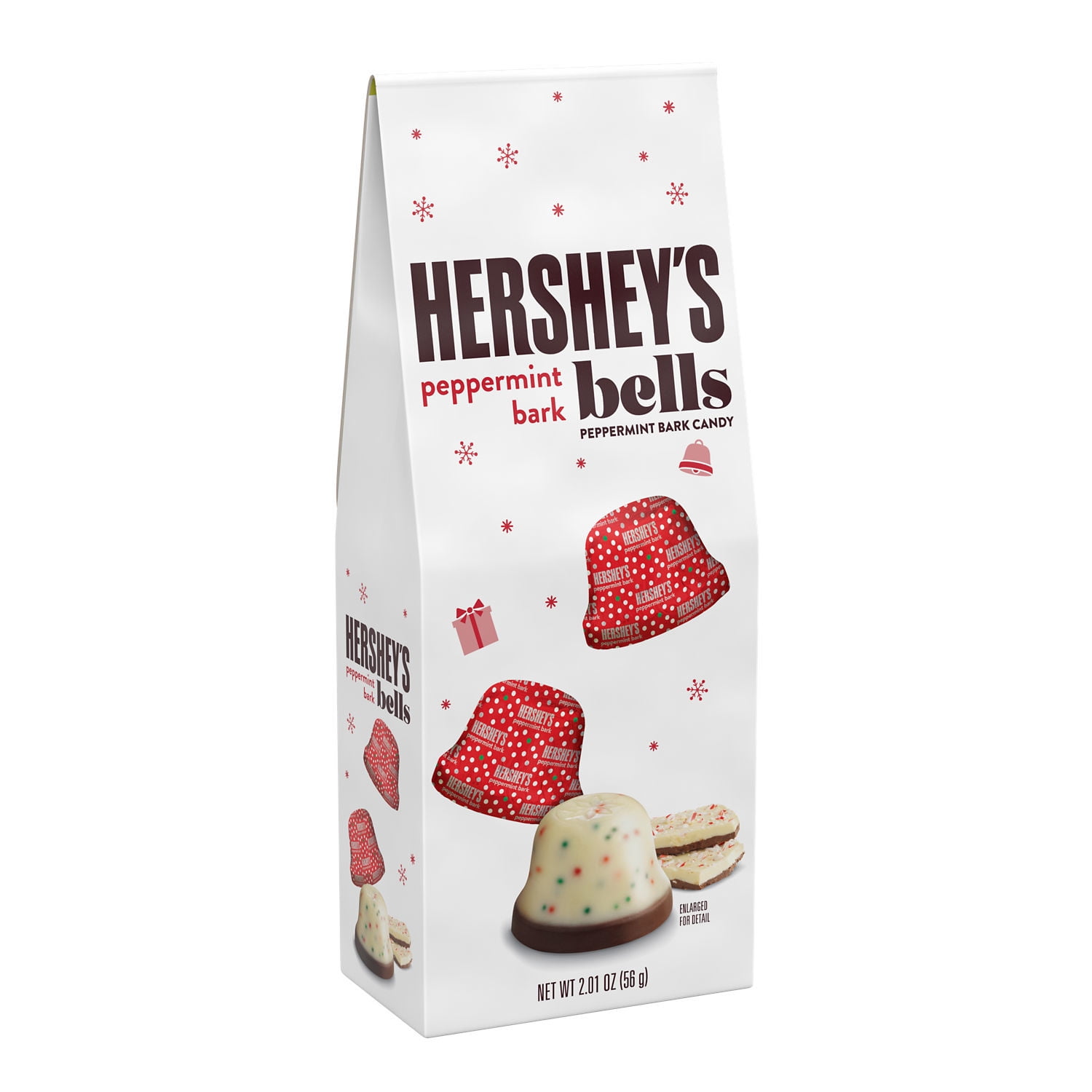 HERSHEY'S, Peppermint Bark Bells Candy, Christmas, 2.01 oz, Bag