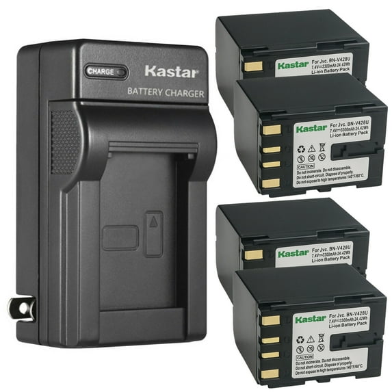 Kastar 4-Pack BN-V428 Battery and AC Wall Charger Replacement for JVC GR-DV600, GR-DV700, GR-DV800, GR-DV800US, GR-DV801, GR-DV900, GR-DV1800, GR-DV2000, GR-DV2000U, GR-DV3000, GR-DV3000U, GR-DV3500