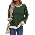 thumbnail image 2 of Sudadera Informal de Larga para Mujer, Cuello Redondo, Holgada, , con Ribete en Contraste. Verde L, 2 of 9