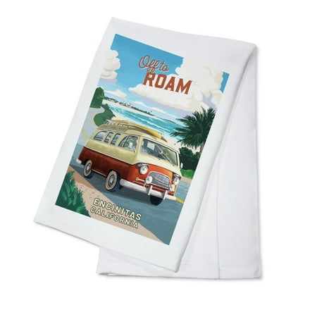 

Encinitas California Camper Van Coastal (100% Cotton Tea Towel Decorative Hand Towel Kitchen and Home)