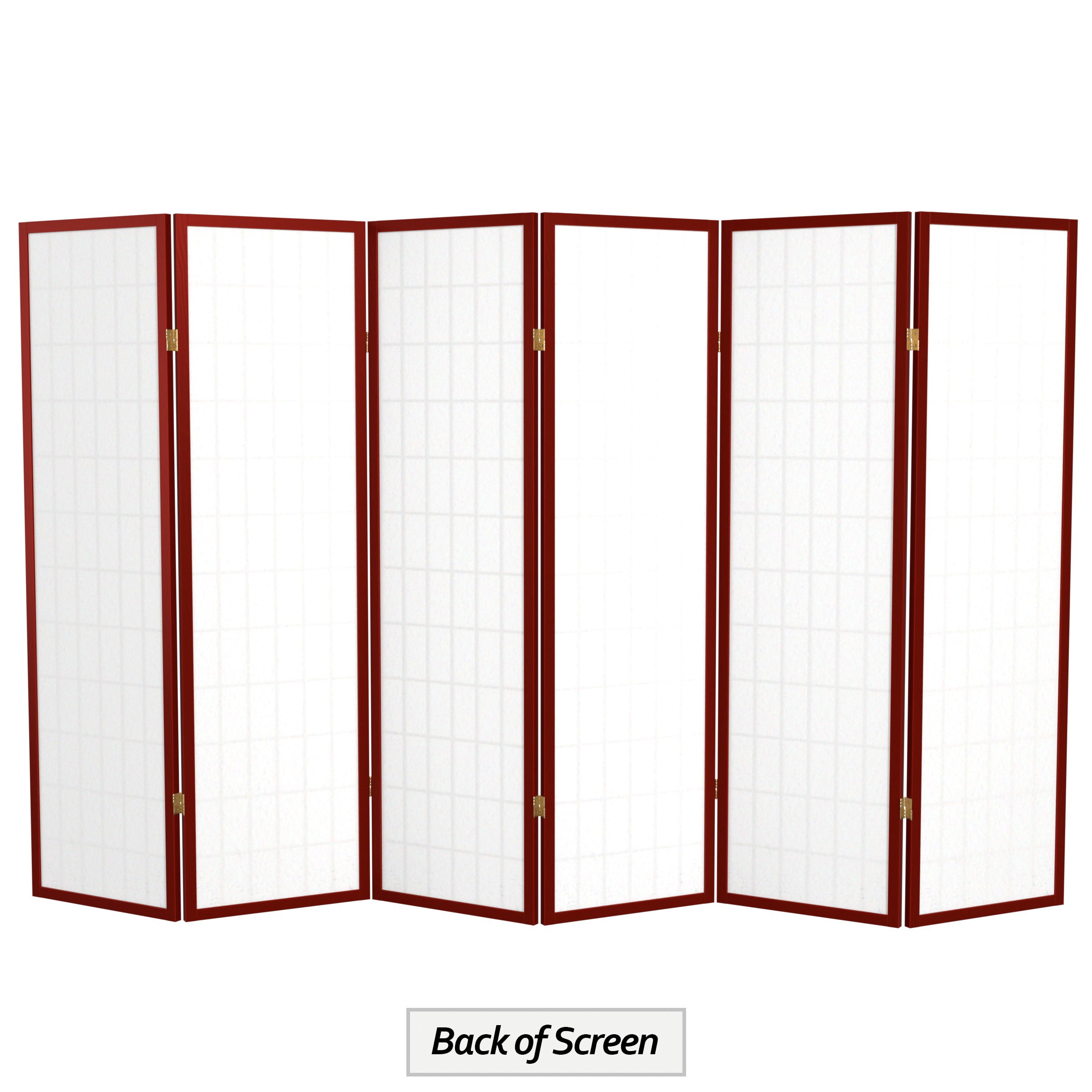 Red Lantern 5 ft. Tall Window Pane Shoji Screen - Rosewood - 6 Panels