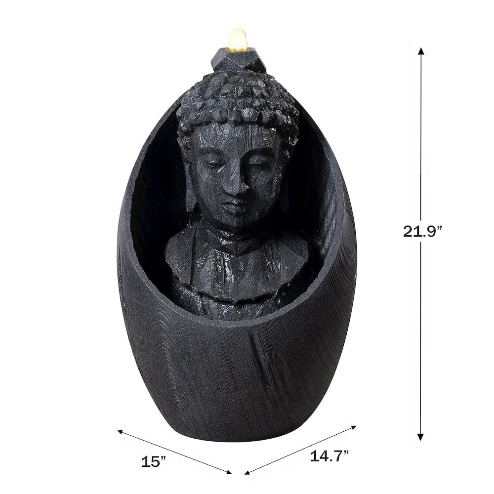 Hi-Line Gifts LED Lighted Buddha Head Outdoor Garden Water Fountain - 22"