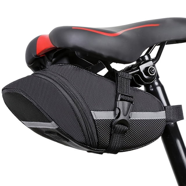 QJUHUNG 1pc Premium Bike Saddle Storage Bag - Waterproof Durable Easy-Install Cycling Accessory for Mountain Road MTB Bicycle - Convenient Bike Seat Organizer with Reflective Strip for