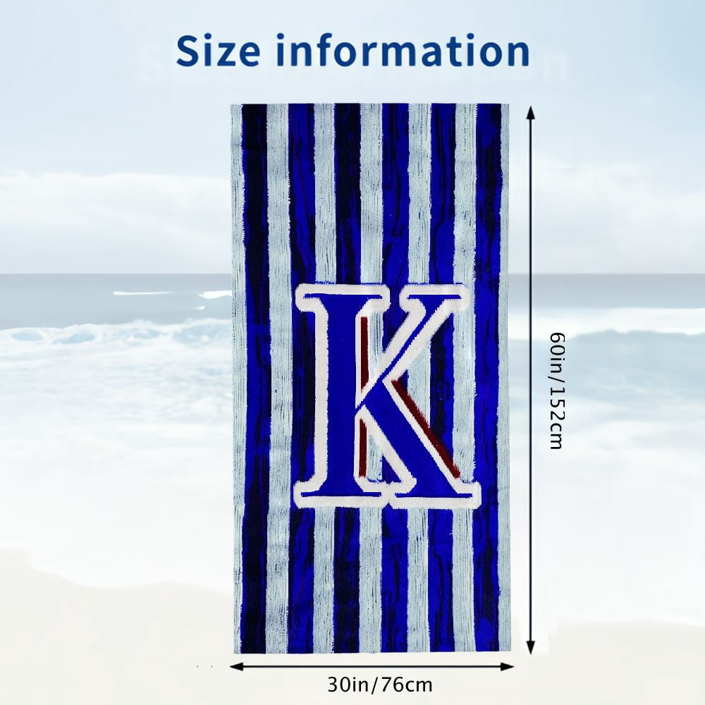 PHYHOO Lightweight Microfiber Beach Towel med Letter Beach Towels Sand Free Quick Dry Gift for Women Men (Blue Stripes K) 30x60in