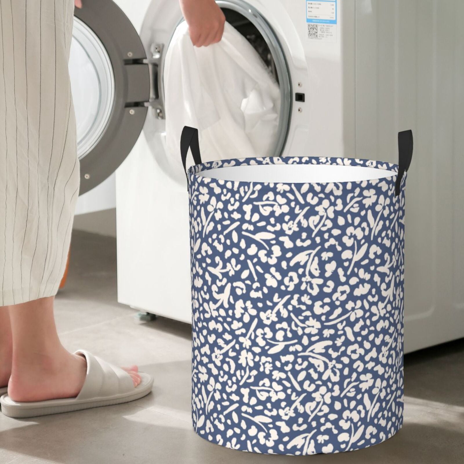 Large Laundry Basket with Handles - Abstract flowers leopard Kids Baby Dirty Clothes Laundry Hamper for Bedroom Aesthetic