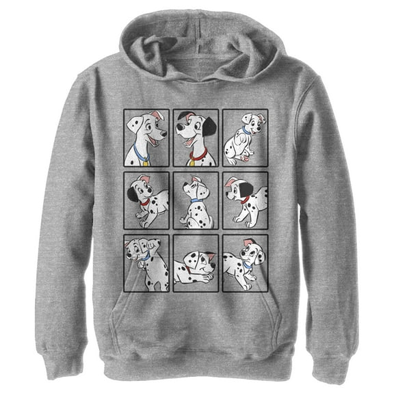 Boy's One Hundred and One Dalmatians Dog Family In Squares  Pull Over Hoodie Athletic Heather X Large