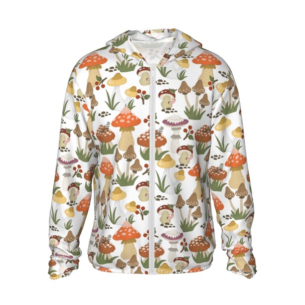 Fotbe Mushrooms Chaqueta con Protección Solar UPF 50+ para Hombre y Mujer, Camisa con Capucha y Bolsillos-Large
