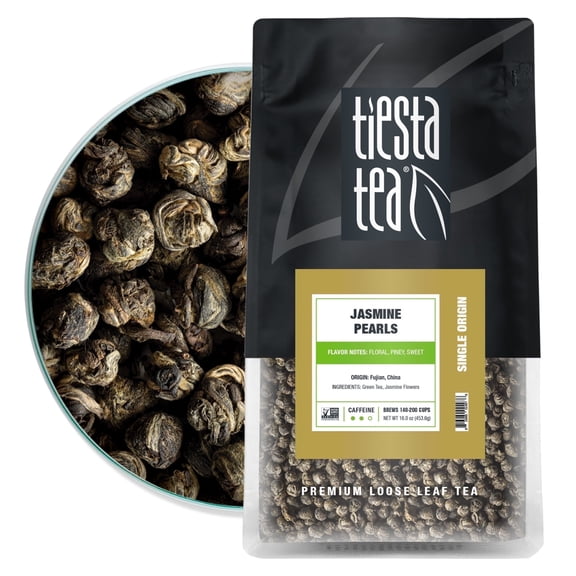 Tiesta Tea - Jasmine Pearls Green Tea, Single Origin Premium Jasmine Loose Leaf from China, 100% Pure Unblended Medium Caffeinated Tea, Hot or Iced Tea & Up to 200 Cups - 16oz Resealable Bulk Pouch