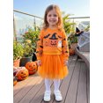thumbnail image 4 of RUINIXCW Toddler Baby Girl Halloween Tutu Dress Outfit Kids Little Girl Fall Winter Dress Pumpkin Ghost Bat Print Long Sleeve Patchwork Tulle Dress, 4 of 9