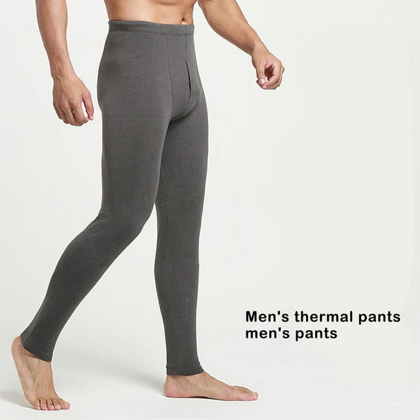 Men Thermal Leggings Velvet Thickened Elastic Solid Color Soft Winter Home  Inner Wear Warm Underwear Long Pants for Male Black Gray Type1 