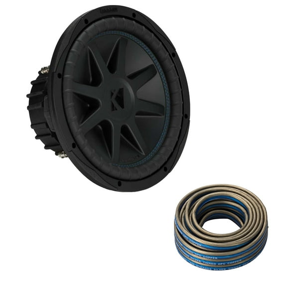 Kicker 50CVX124 CompVX 12-Inch Subwoofer, Dual 4-Ohm & 46QW1220 12AWG 20ft Speaker Wire