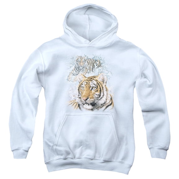 Wildlife Tigers Youth Pullover Hoodie Sweatshirt White
