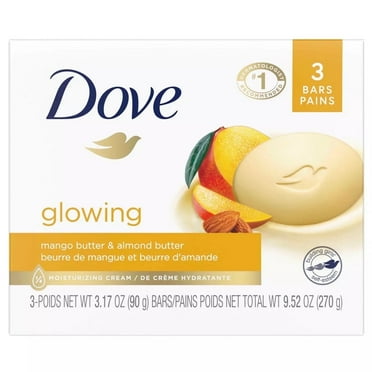 Dove Glowing Mango Butter & Almond Butter Beauty Bars, Triple Hydrating Formula, 3 Count (3.17 oz Each)