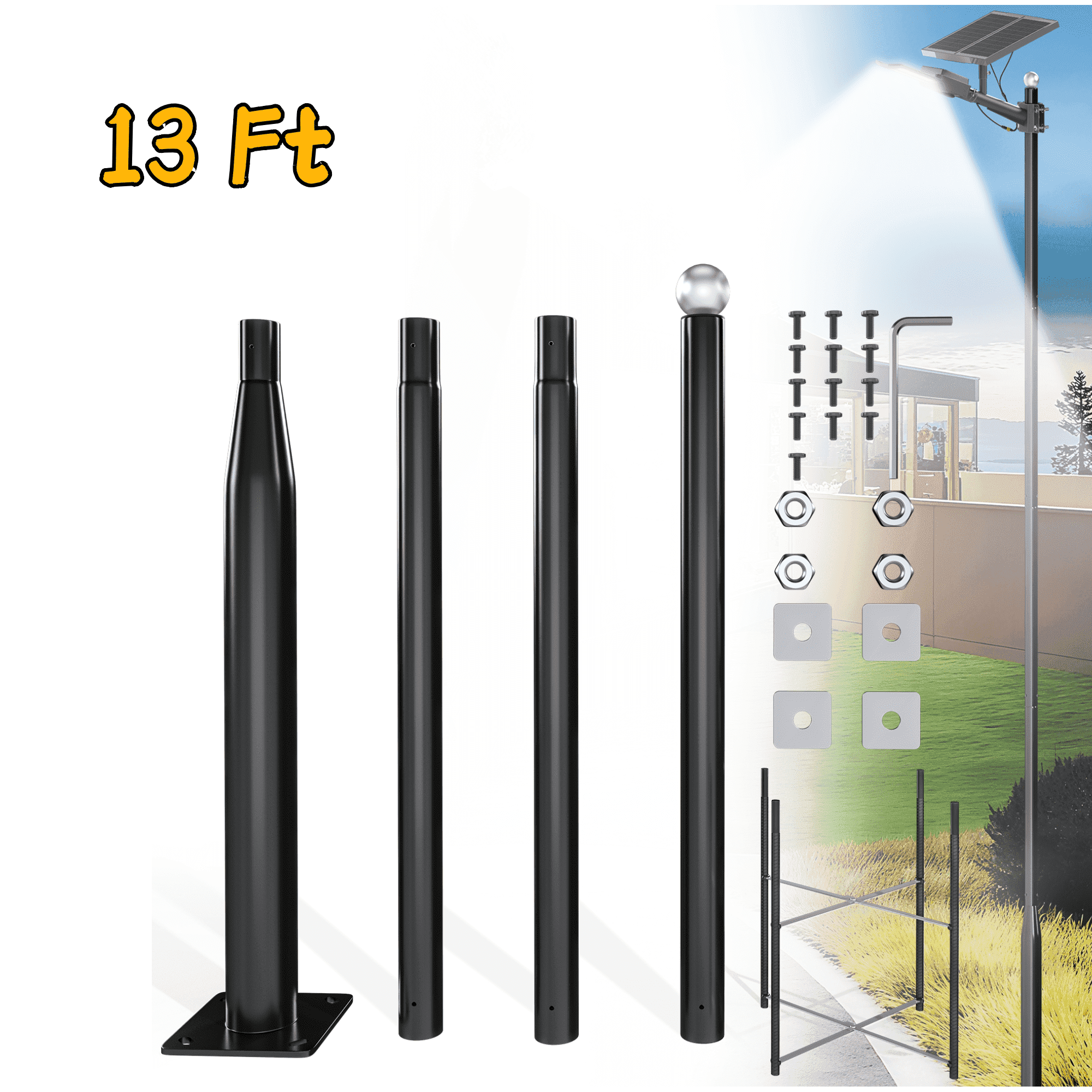 13Ft Street Light Poles for Outdoor Lighting,Solar Pole Accessory for Street, Basketball Courts, Parking Lots, Park