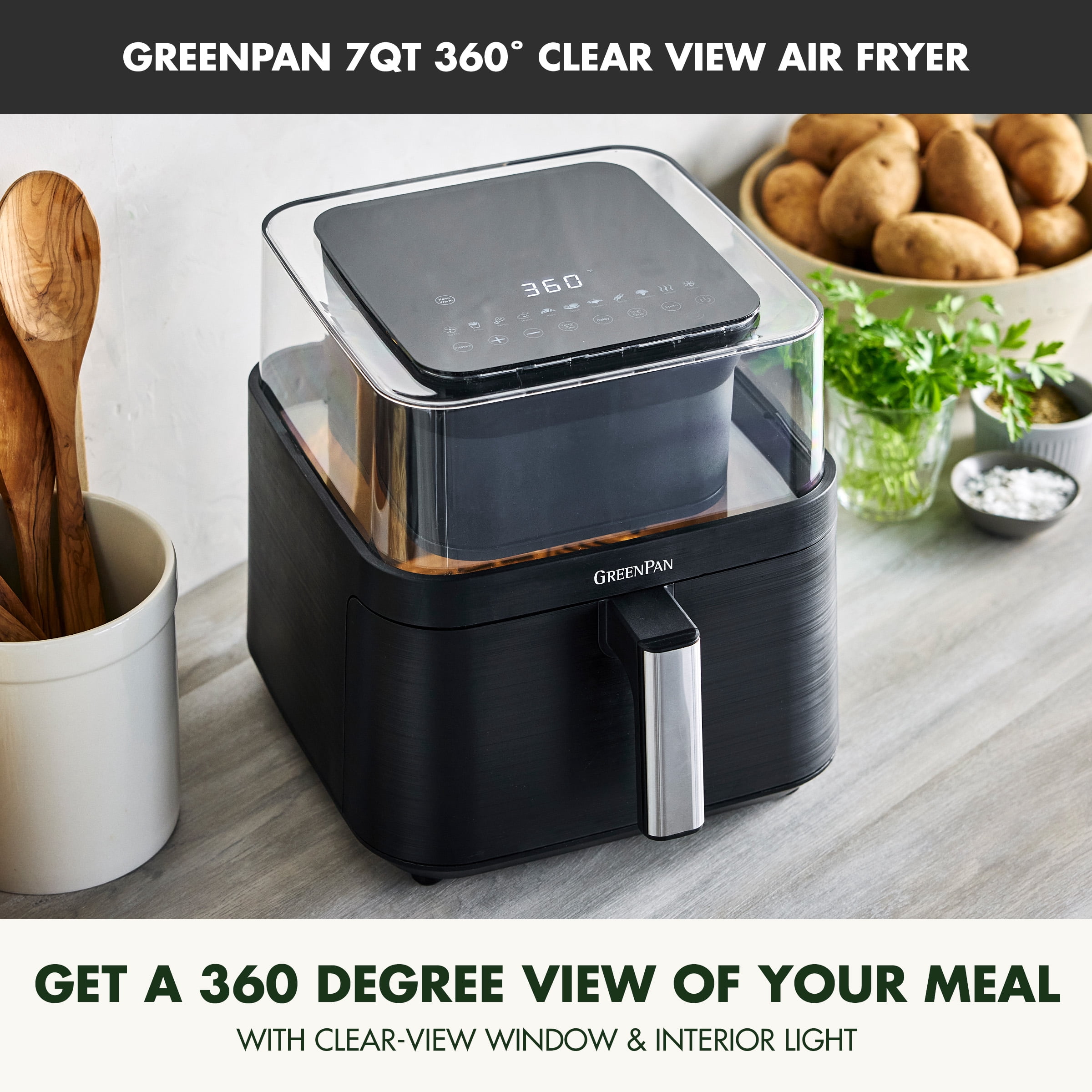 GreenPan, Bistro XL 7-Quart Air Fryer, 360¬∞ Clear View, 13