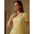 thumbnail image 4 of Yellow Guipure Lace Mini Dress With Short Sleeves And Flared Skirt, 4 of 6