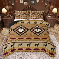 Feelyou Retro Hippie Aztec Full Size Comforter Sets for Men, Burly Wood Stripe Triangle Bedding Comforter Set, Wildlife Deer Moose Reversible Bedding Sets, Super Cozy Room Decor, 3-Piece