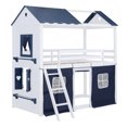 thumbnail image 3 of Euroco Twin over Twin Size Bunk Bed, House Bed with Ladder and Tent for Kids Teens, Blue, 3 of 17