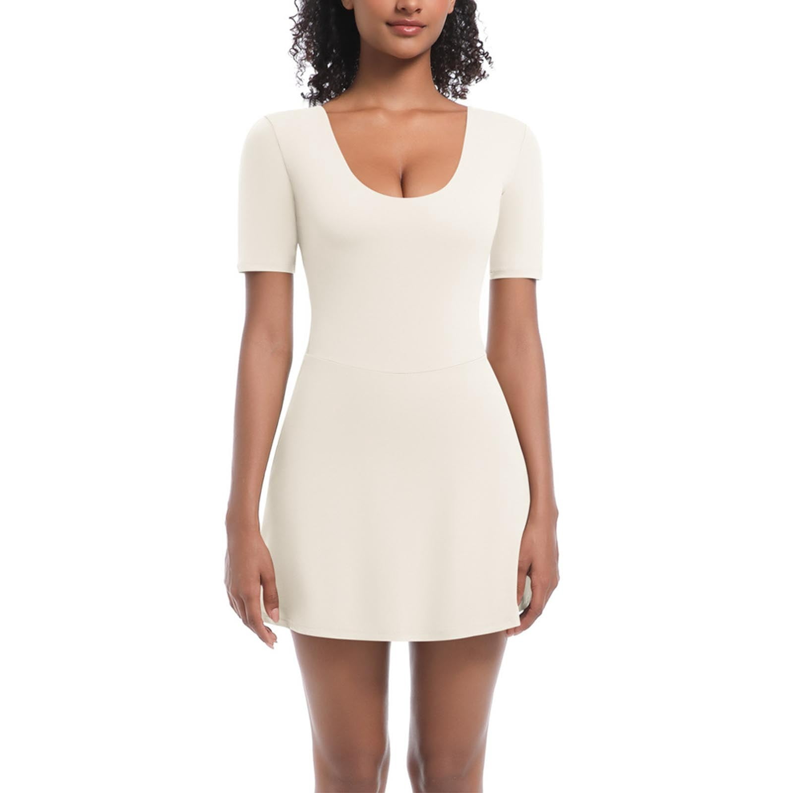 Kaemgyyd Athletic Dress for Women with Built in Shorts Stretch Scoop Neck Short Sleeve A-Line Bodycon Mini Dress for Golf Workout