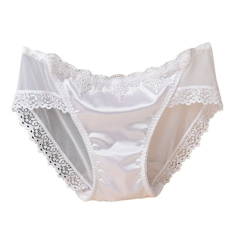 

rygai Women Briefs Trendy Sexy Perspective Thin Comfortable Inside Wearing Nylon Lace Stitching Ladies Briefs Sleeping Accessories White L