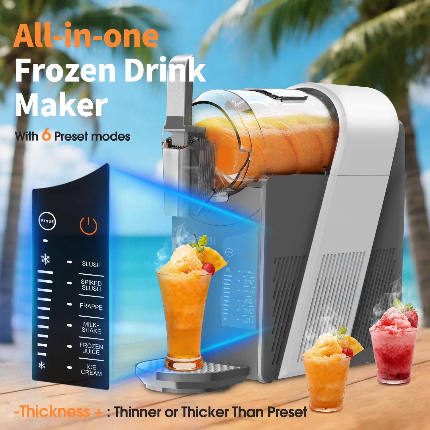 SOOPYK Slushie Machine,Frozen Drink Maker with Self-Cleaning for Home,Rapid Chill Technology,No Ice Needed,Adjustable Hardness,6 Preset,Gray&Sliver,Margaritas, Frappes,Milkshakes