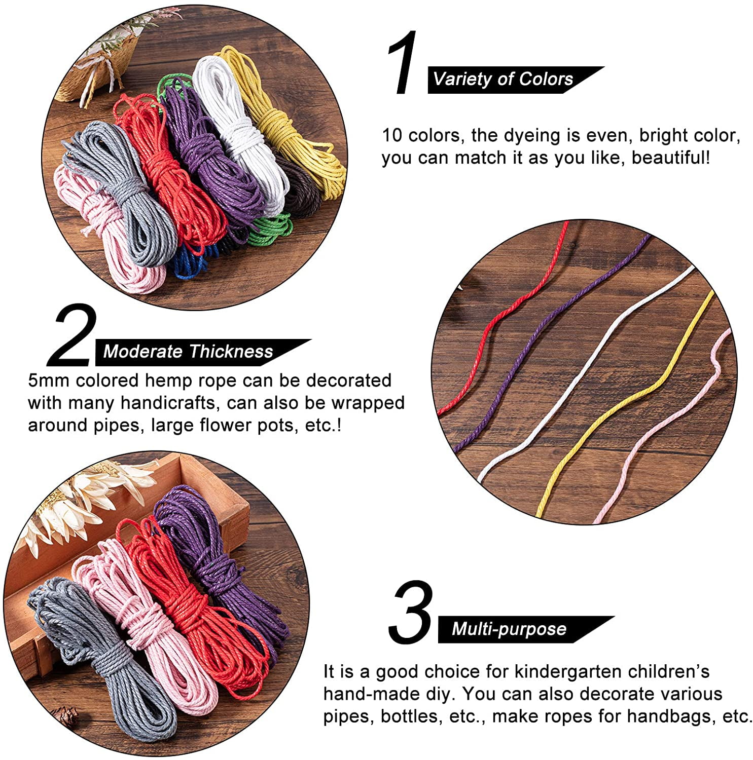 1 Set Cotton String Threads for Jewelry Making 3-Ply Mixed Color 2.3mm 10bundles/set
