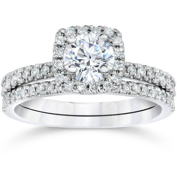 Pompeii 5/8 Carat Cushion Halo Diamond Engagement Wedding Ring Set White Gold (H/I,I2-I3)