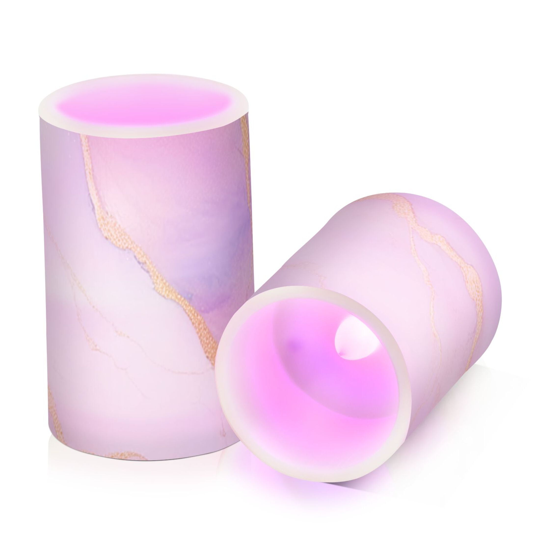 Light Pink Gold Marble Flickering Flameless LED Candles set of 2 Battery Operated 18-Key Remotes Timer Halloween Fall Decor D3''xH4''5''