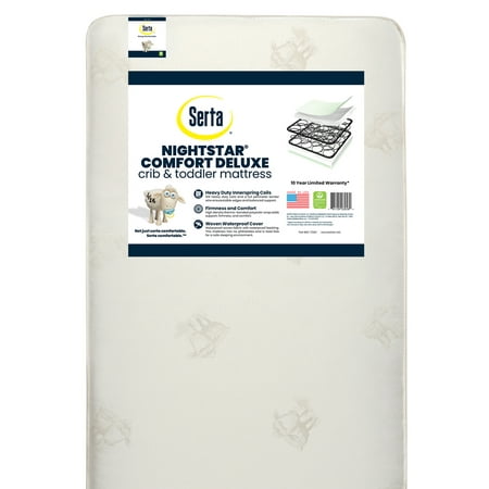 Serta Nightstar Comfort Deluxe 5.25-inch Dual Sided Standard Baby Crib and Toddler Mattress - 104 Coils - Waterproof - Lightweight - GREENGUARD Gold Certified - Limited Lifetime Warranty