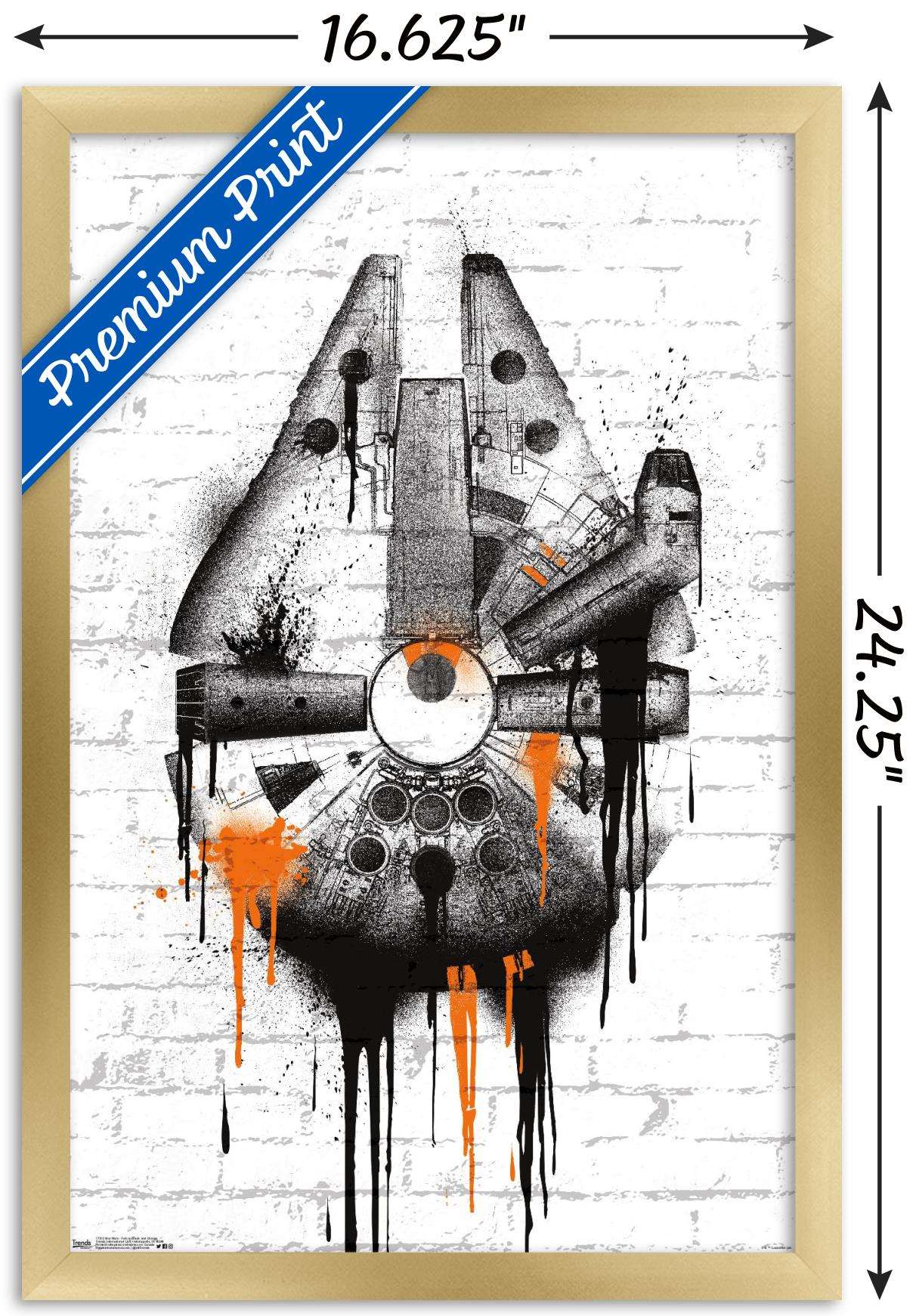 Star Wars: Saga - Falcon Black And Orange Wall Poster, 14.725" x 22.375", Framed