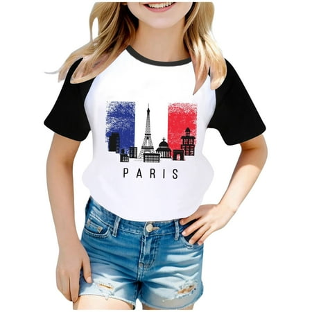 

Toddler Baby Boys And Girls Wear City Tourism Fashion Print Raglan Sleeve Color Block Short Sleeve T Shirt 2-3 Years