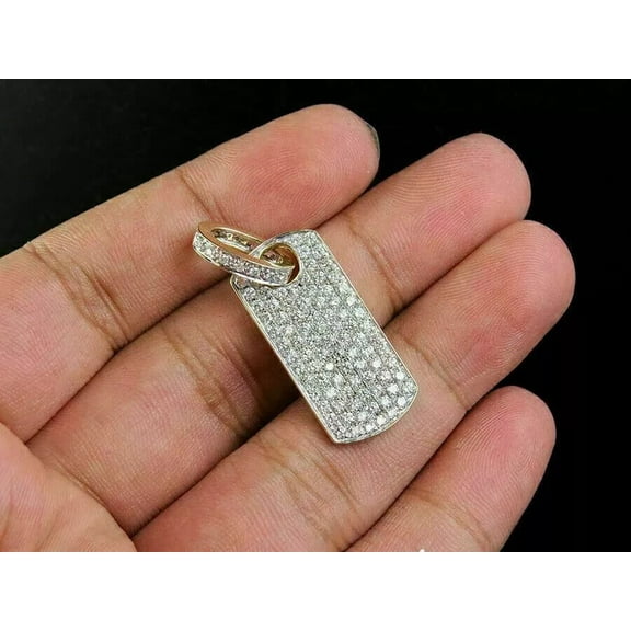 2.00Ct Round Cut VVS1/D Diamond Dog Tag Style Pendant 14k Yellow Gold Finish 18"