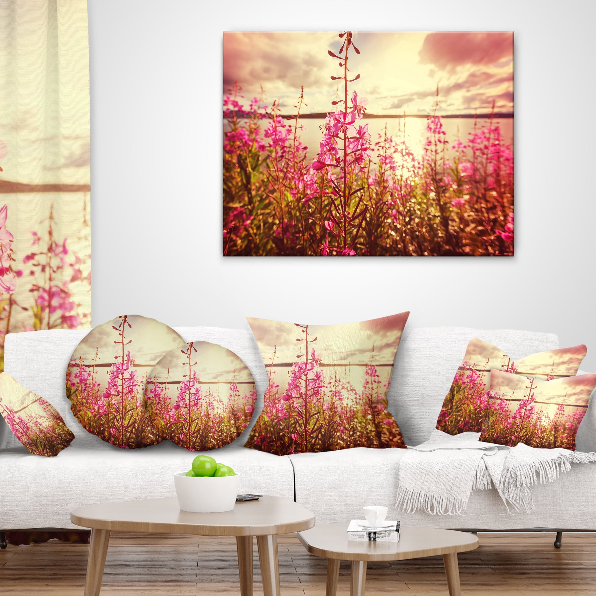 Designart Meadow with Purple Flowers Alaska - Floral Throw Pillow - 12x20