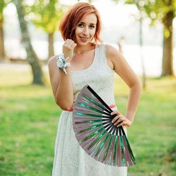 Boots on the Ground Hand Fan,Large Rave Folding Hand Fan for Men/Women,Holographic Rave Fan for Women Club Dance Party,Festivals,Halloween,Music Festival,Event,Party,Performance,Decoration,Gift