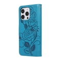thumbnail image 3 of Case for iPhone 14 Pro Wallet Case for Women with Card Holder Butterfly Embossed Clover Rose Flower Flip PU Leather Magnetic Phone Cover Kickstand with Lanyard For iPhone 14 Pro, Blue, 3 of 8