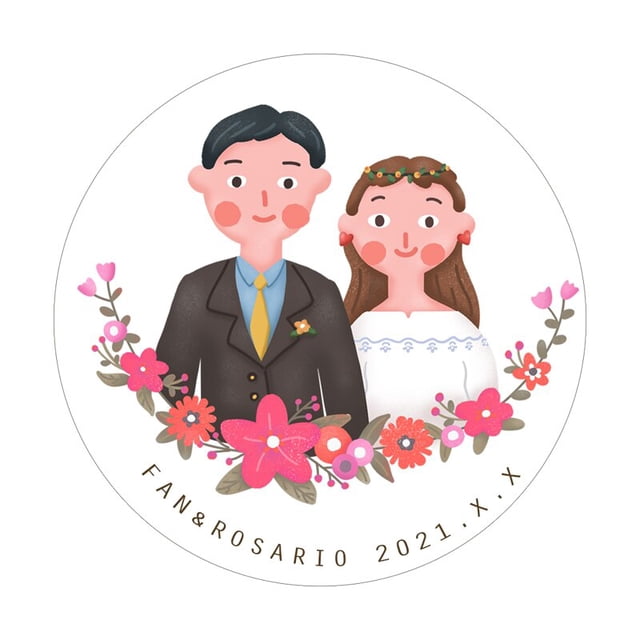 Pegatinas personalizadas para boda, calcomanías con nombre, dibujos animados, novia y novio, bricolaje, caja de regalo, decoración, 2,5-7cm
