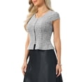 thumbnail image 4 of INSPIRE CHIC Women's Tweed Plaid Top V Neck Cap Sleeve Peplum Hem Blouse Black XL, 4 of 6