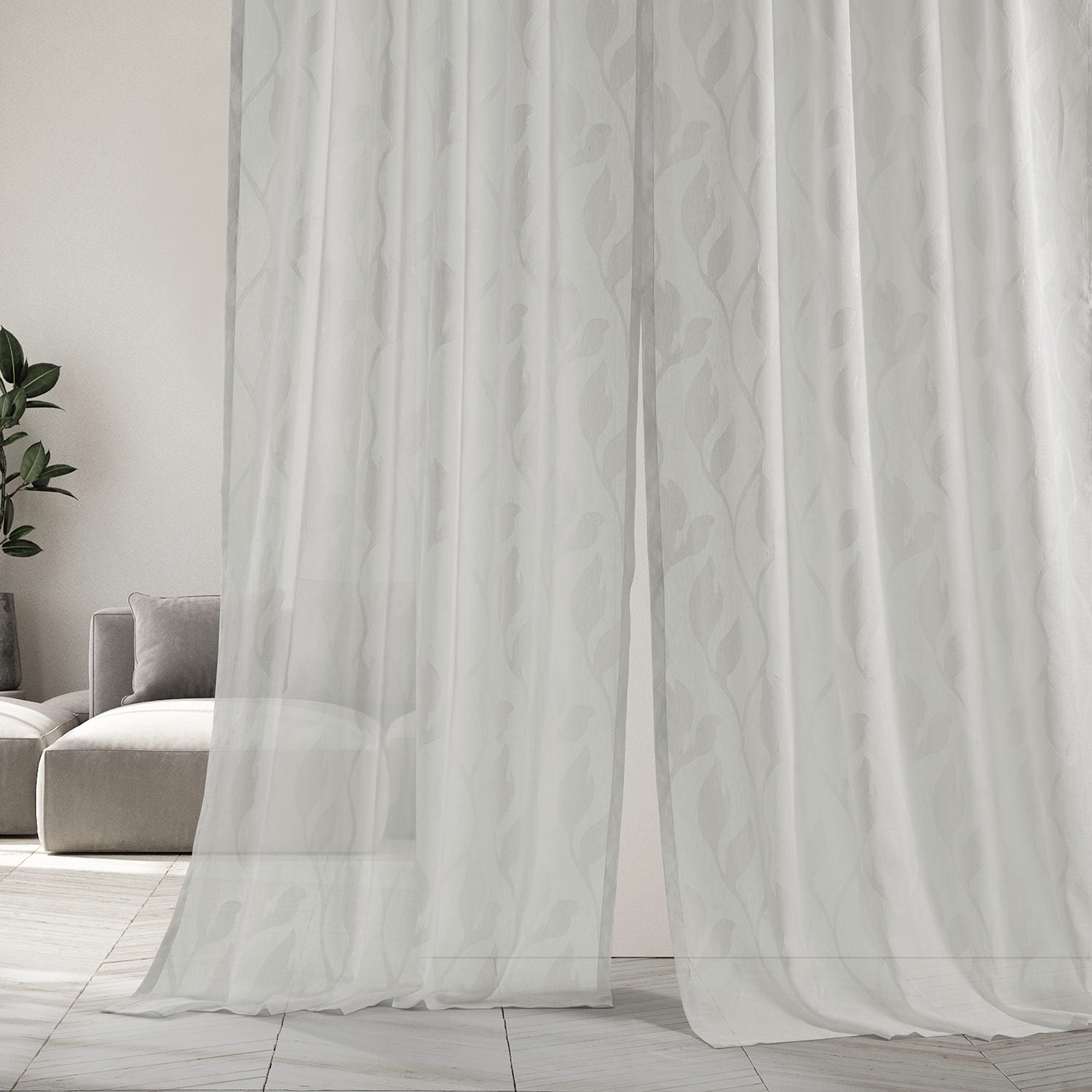 Avignon Vine Patterned Faux Linen Sheer Curtain (1 Panel), Avignon Vine, 50W X 108L