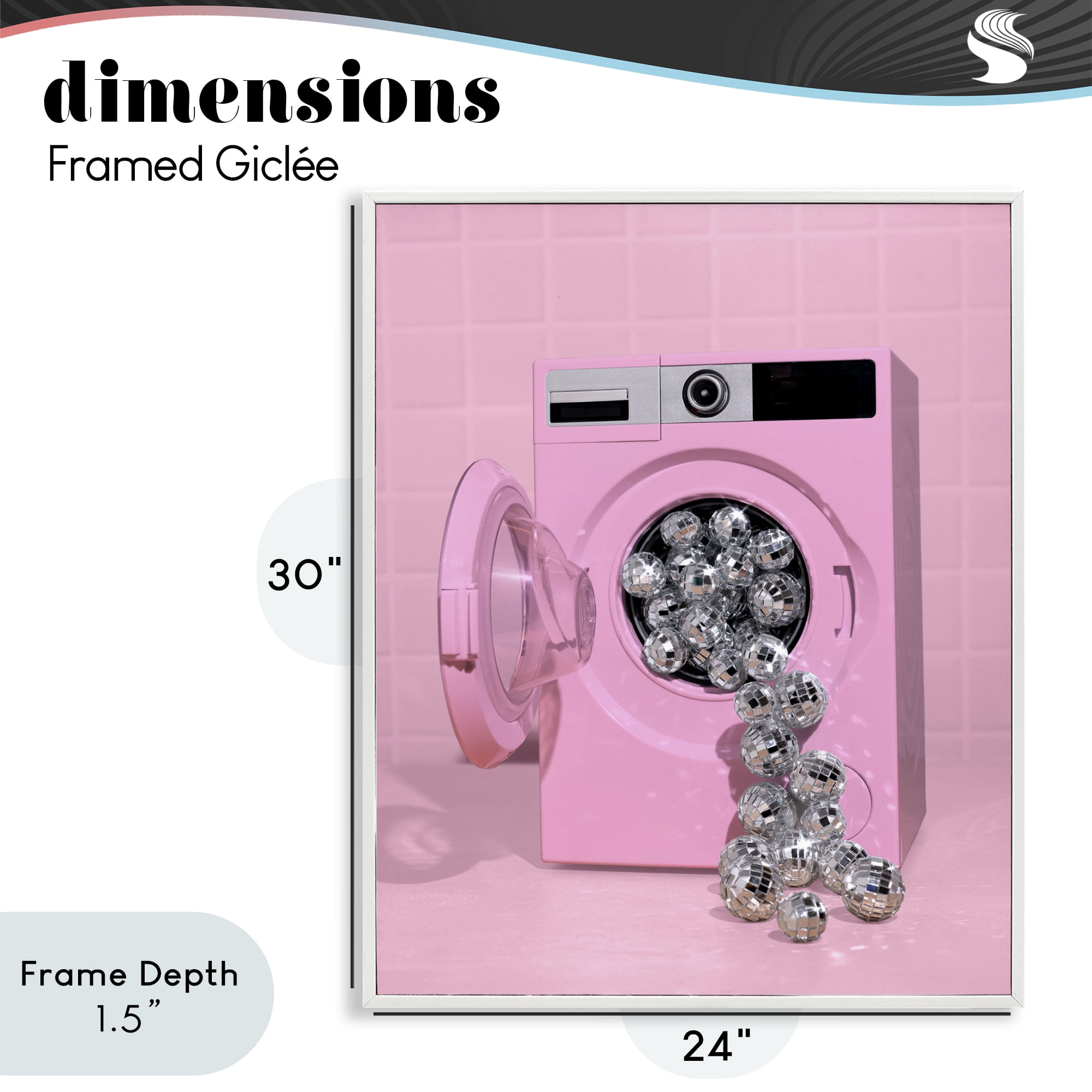 Stupell Industries Disco Laundry Machine over Pink White Framed Giclee Art, design by LISH Creative