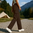 thumbnail image 6 of Hvogkswy Women's Cargo Pants Solid Button Zipper Closure Straight Leg Pants with Multi Pockets Comfy Lightweight Hiking Summer Casual Pants, 6 of 7
