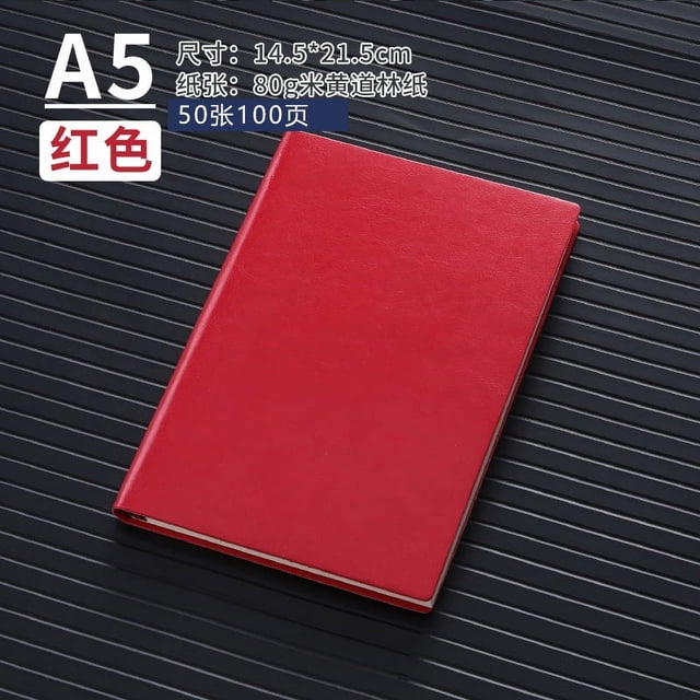 Nvzi Cuaderno de cuero A5 con tapa dura y compartimento para bolígrafos, diario de trabajo, diario y de escritura, 50 hojas, 100 páginas (rojo)