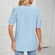 thumbnail image 4 of Camiseta de manga corta con cuello en V para mujer, blusa informal de color puro, color azul claro XL, 4 of 5