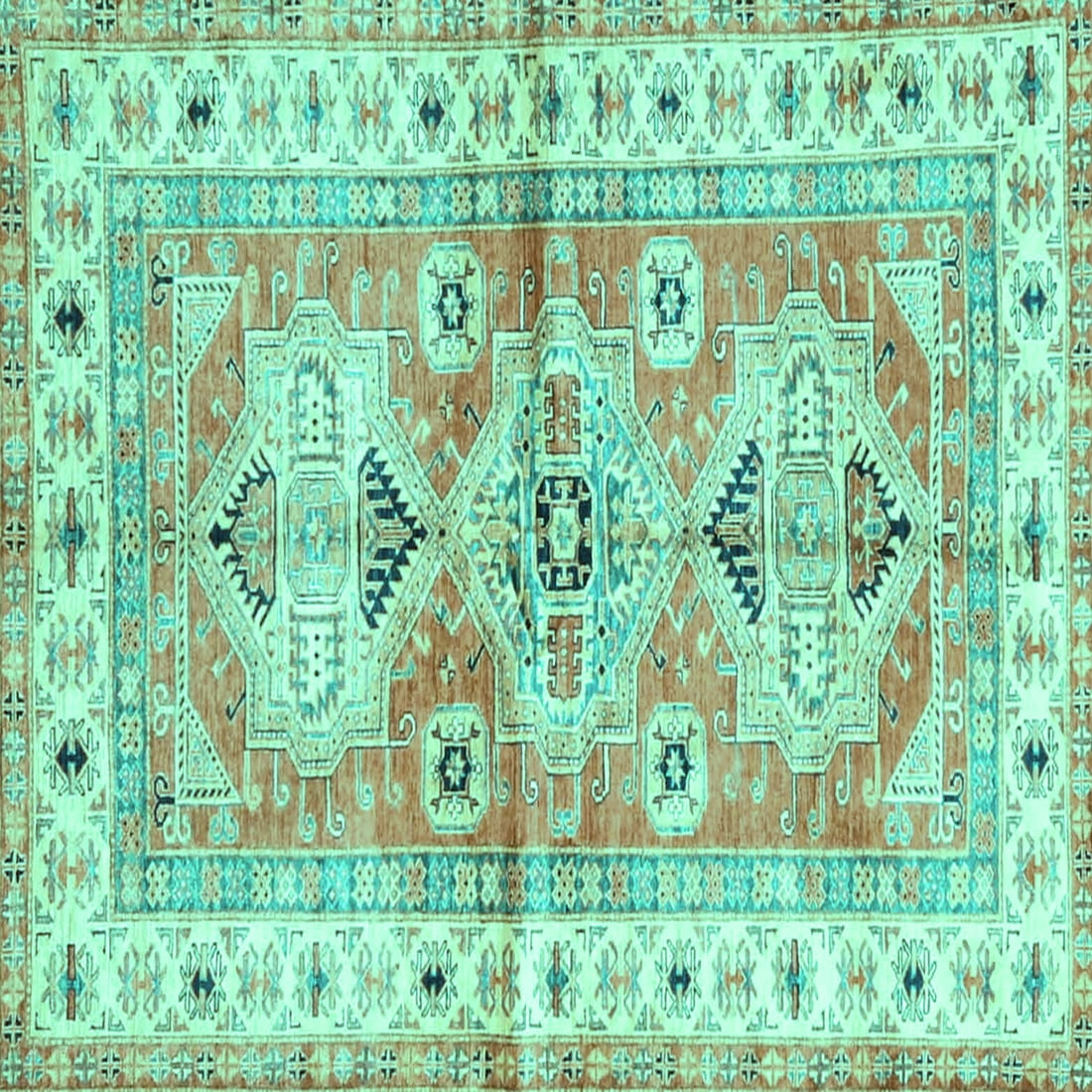 Ahgly Company Indoor Square Geometric Turquoise Blue Traditional Area ...