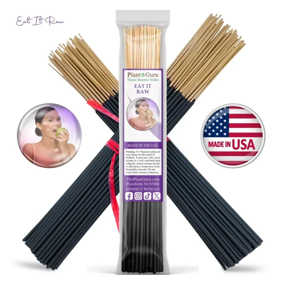 Eat It Raw Exotic Incense Sticks 11 Inch - Bulk 1 Bundle 45 to 50 Sticks - Natural 11" Long Lasting Aroma That Burns for 45 to 60 Minutes.