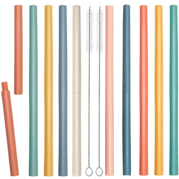 Reusable Wheat Straw Drinking Straws for Tumblers,Bexikou 12Pcs Detachable Drinking Straws, Multicolor Thick Plastic Straws with Straw Brush for Travel and Home
