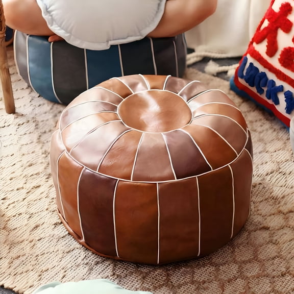 XIBUFE 2026 New Leather Pouf Cover Hassock Storage Ottoman Cushion Foot Rest Cover Home Room Bedroom Round,For Living Room,Bedroom,Office,Sofa