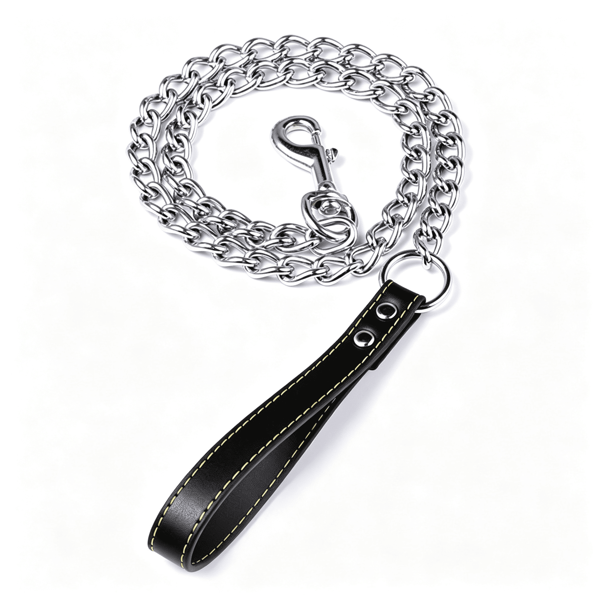GASTROPOD Chain Dog Leash with Leather Handle 4 Feet Heavy Duty Dog Leash Black